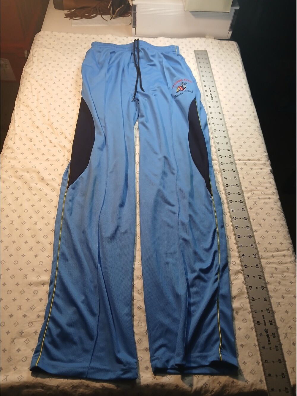 Blue Cricket Club Track Pants Athletic Bottoms Embroidered Pull On Mesh L